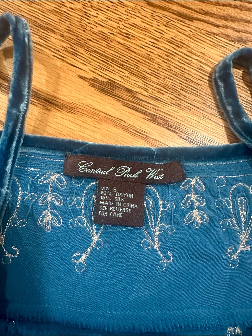 Central Park West Velvet Embroidered Cami Top - Teal - Picture 3 of 5